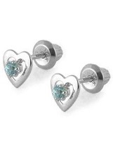 terrific teeny white gold heart light blue birthstone baby earrings